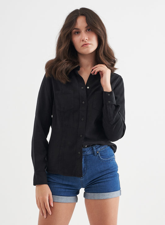 DONNA - Regular Fit Tencel™ Longsleeve Shirt - Black
