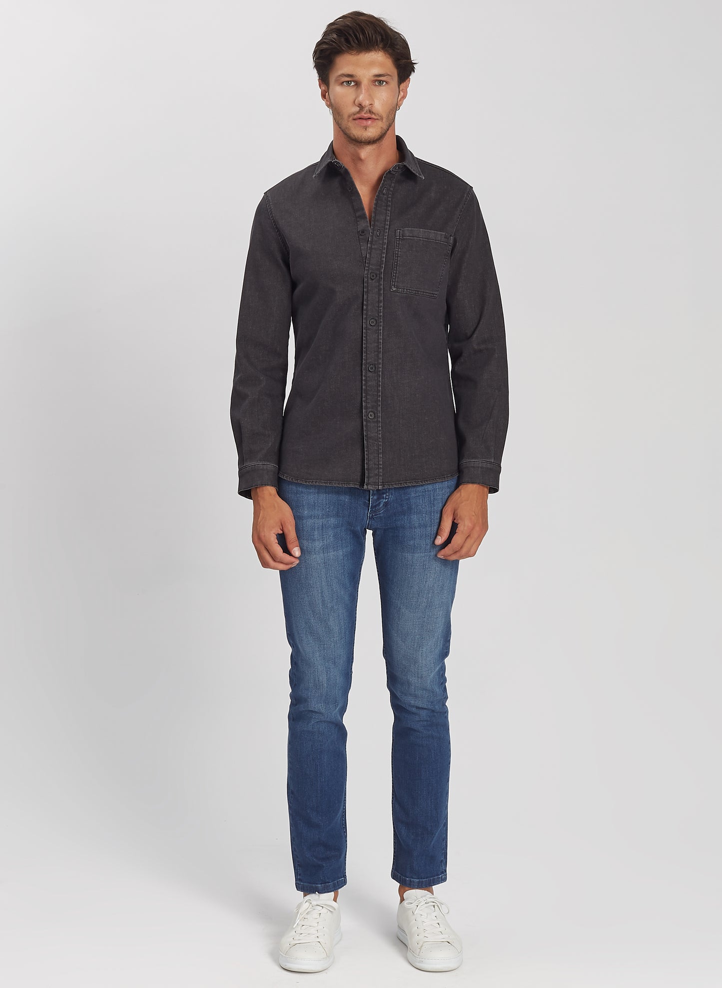 DIEGO - Regular Fit Denim Jeans Shirt - Black Denim
