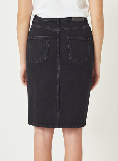 ELENA - Long Denim Jeans Skirt - Black Denim