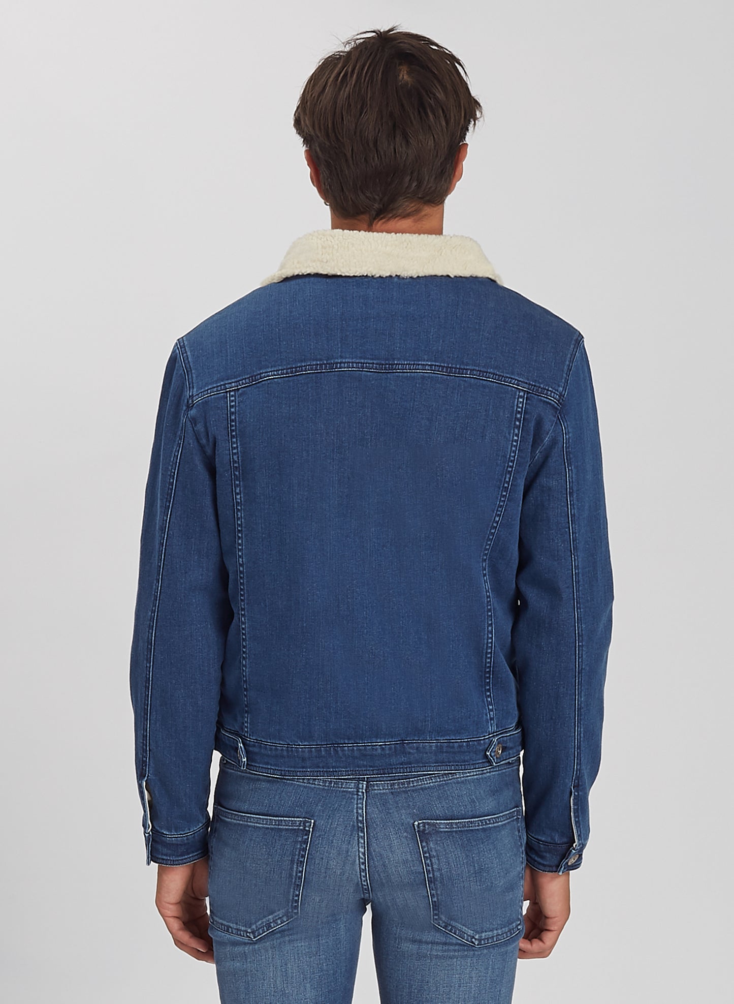 MATTEO - Classic  Plush Denim Jeans Jacket - Mid Blue