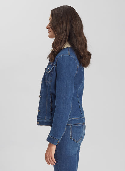 JENNA - Classic Plush Denim Jeans Jacket - Mid Blue Denim