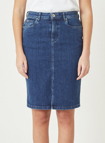 ELENA - Long Denim Jeans Skirt - Mid Blue