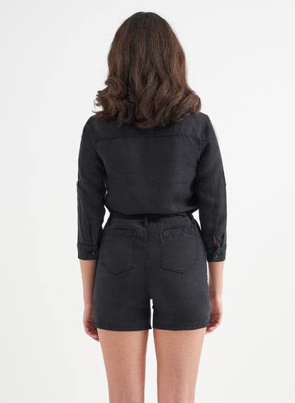 LENA - Mini Tencel™ Linen Jumpsuit - Black