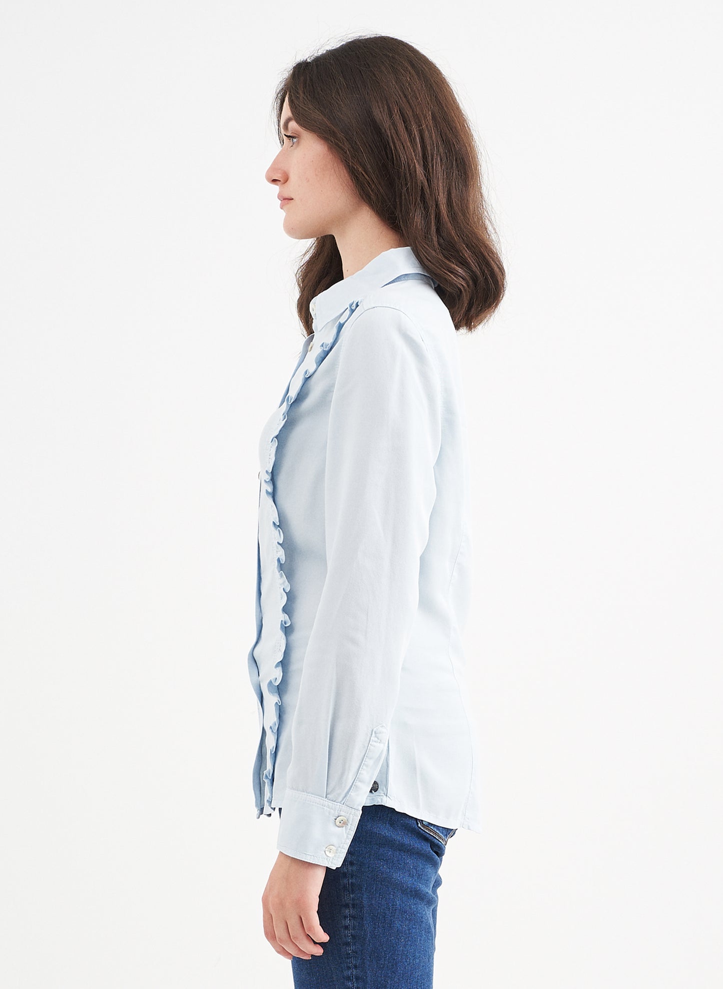DONNA - Regular Fit Tencel™ Longsleeve Frill Shirt - Blue Dream