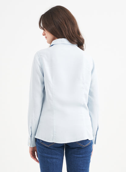 DONNA - Regular Fit Tencel™ Longsleeve Frill Shirt - Blue Dream