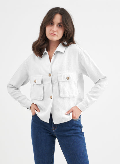 LISA - Crop Tencel™ Linen Jacket - White
